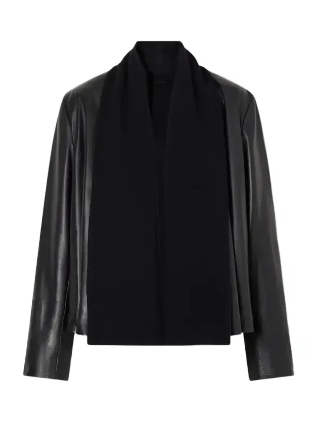 Scarf-detailed Wool-trimmed Leather Jacket Scarf-detailed Wool-trimmed Leather Jacket