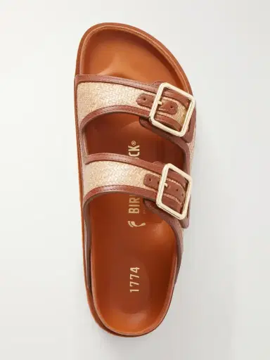 Birkenstock 1774 Arizona Leather-trimmed Raffia Sandals | Thumbnail 6