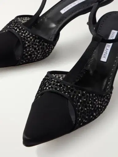 Manolo Blahnik Turgimolda 50 Flocked Mesh And Satin Pumps | Thumbnail 5