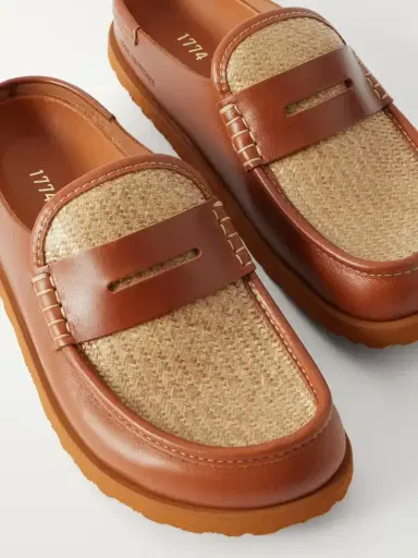 Birkenstock 1774 Naples Wrapped Raffia-trimmed Leather Loafers | Thumbnail 5