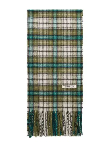 Auralee Fringed Checked Cashmere Scarf | Thumbnail 1