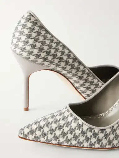 Manolo Blahnik Bb 90 Suede-trimmed Houndstooth Wool Pumps | Thumbnail 5