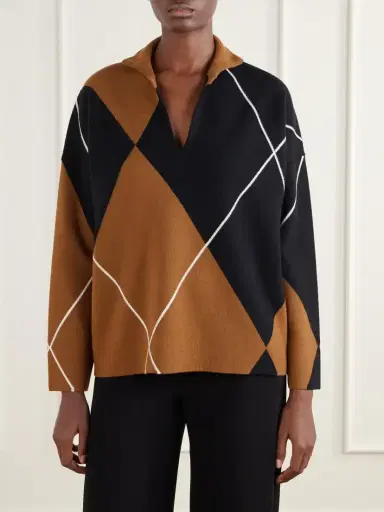 Max Mara Sala Argyle Wool V-neck Sweater | Thumbnail 3