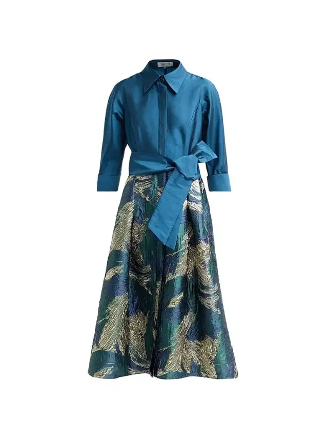 Teri Jon by Rickie Freeman Women's Jacquard Taffeta Shirtdress
