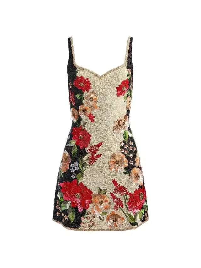 Alice + Olivia Women's Eve Floral Beaded Mini Dress