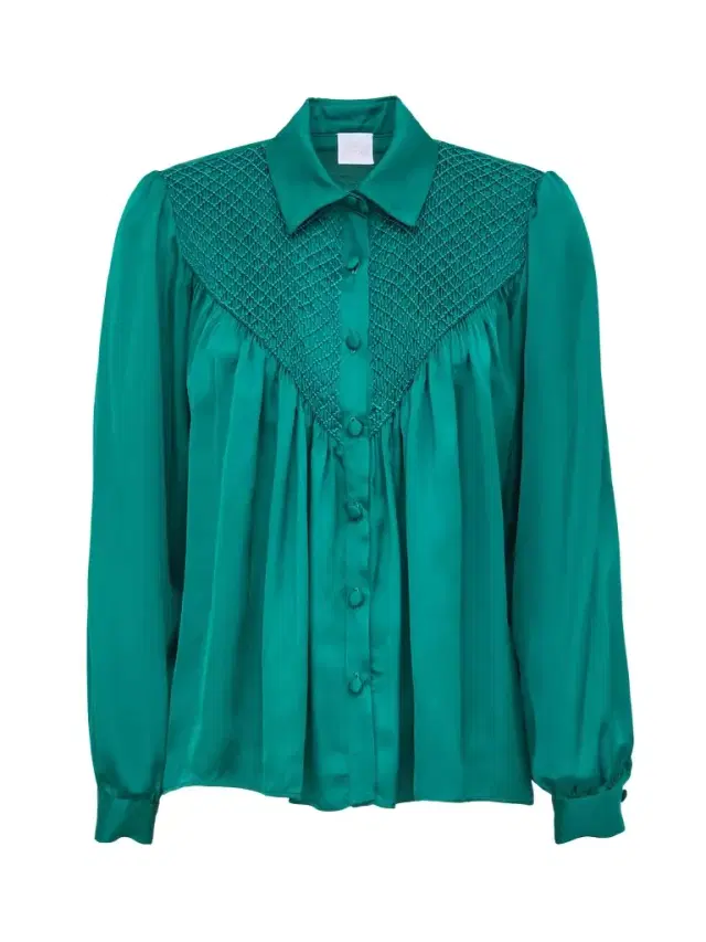 Milvia Smocked Satin Blouse