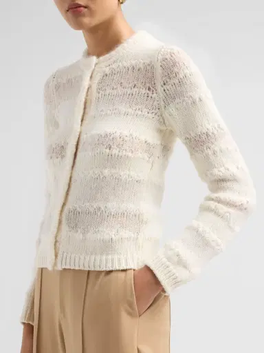 Fabiana Filippi Women's Platinum Striped Virgin Wool-Blend Cardigan | Thumbnail 5