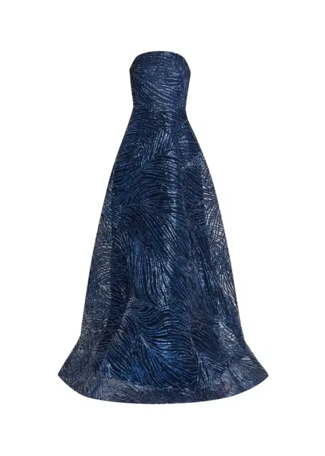 Naeem Khan Strapless Metallic Raffia Embroidered Gown
