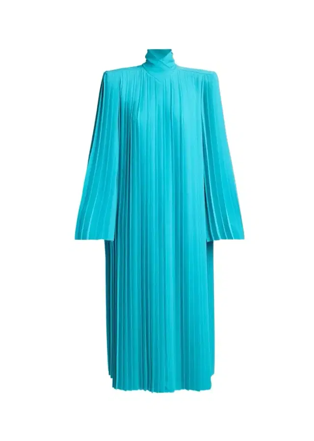 Valentino Garavani Pleated Padded-Shoulder Midi Shift Dress