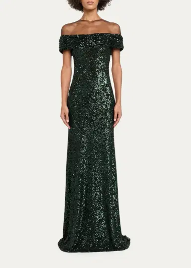 Naeem Khan Off-The-Shoulder Sequined Illusion Gown | Thumbnail 2