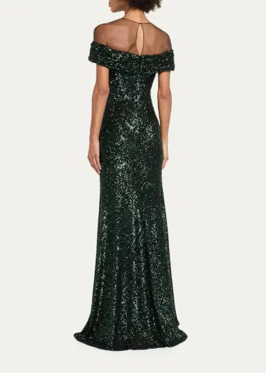 Naeem Khan Off-The-Shoulder Sequined Illusion Gown | Thumbnail 3
