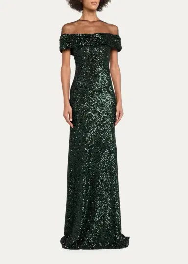Naeem Khan Off-The-Shoulder Sequined Illusion Gown | Thumbnail 4