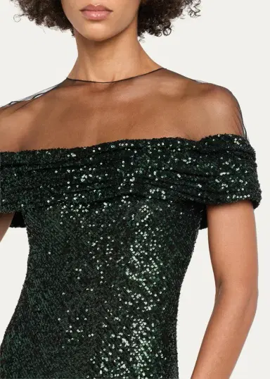 Naeem Khan Off-The-Shoulder Sequined Illusion Gown | Thumbnail 5