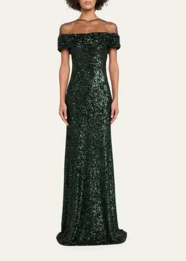 Naeem Khan Off-The-Shoulder Sequined Illusion Gown | Thumbnail 6