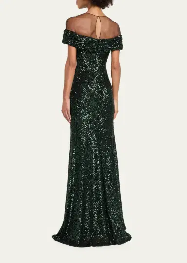 Naeem Khan Off-The-Shoulder Sequined Illusion Gown | Thumbnail 7