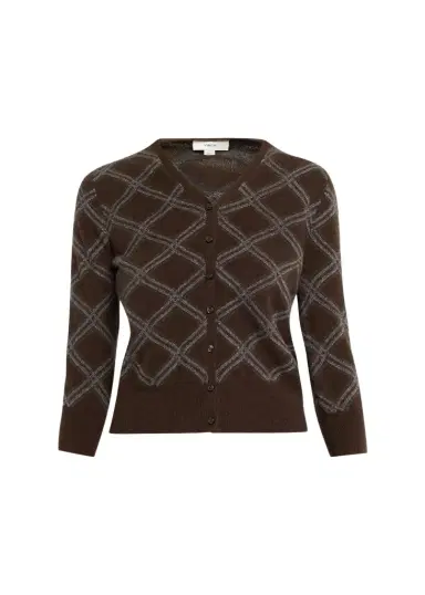 Vince Diamond Plaid Cashmere V-Neck Cardigan | Thumbnail 1