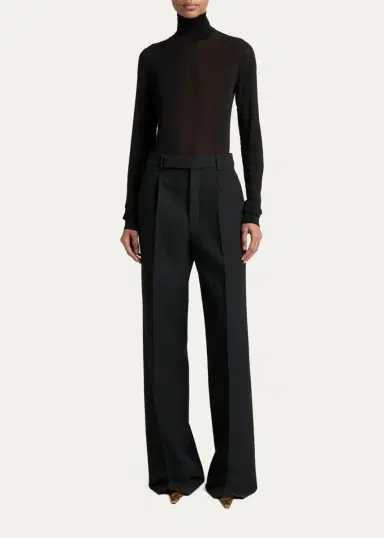 Saint Laurent Wool Grain De Poudre Straight-Leg Trousers | Thumbnail 2