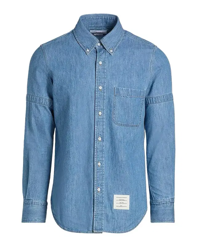 Thom Browne Men's Chambray Nametag Button-Down Shirt