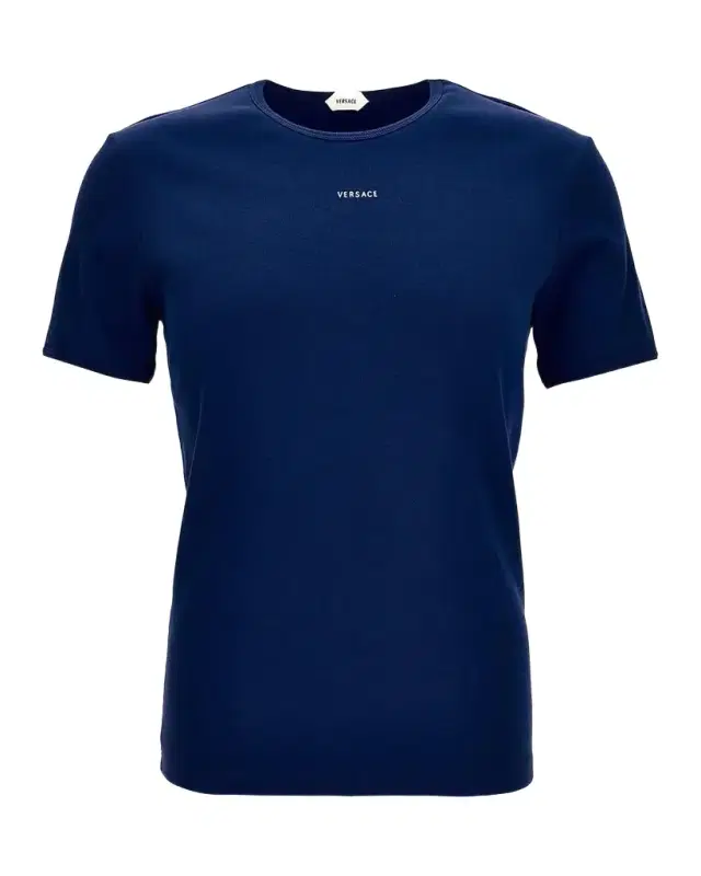 Versace Men's Logo Rib-Knit Cotton Crewneck T-Shirt