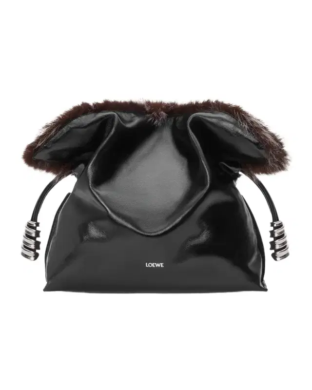Loewe Flamenco Shearling & Leather Clutch Bag