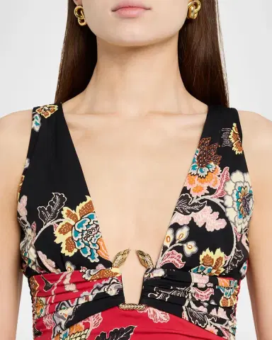 Roberto Cavalli Ruched Sleeveless Floral Mini Dress | Thumbnail 5