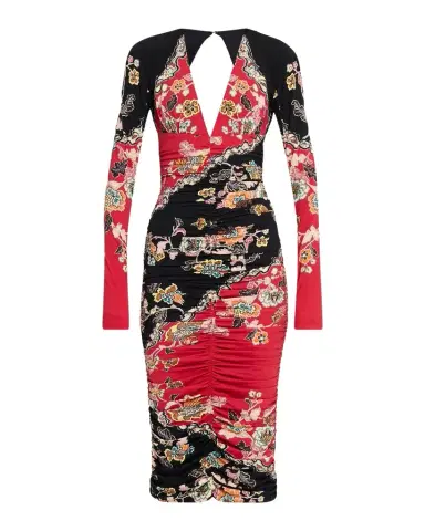 Roberto Cavalli Ruched Open-Back Long-Sleeve Midi Dress | Thumbnail 1