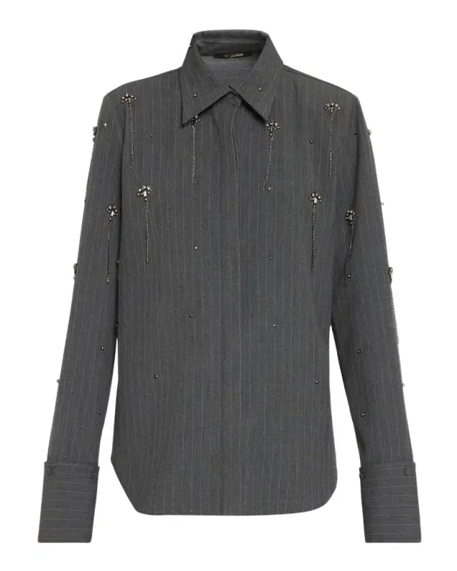 Bridget Embellished Pinstripe Blouse