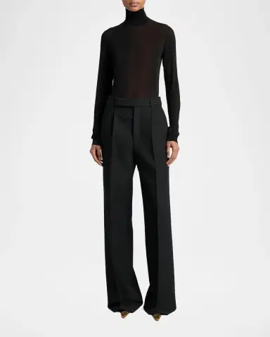 Saint Laurent Wool Grain De Poudre Straight-Leg Trousers | Thumbnail 2
