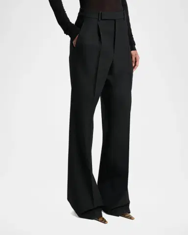Saint Laurent Wool Grain De Poudre Straight-Leg Trousers | Thumbnail 4