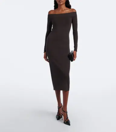 Tom Ford Off-shoulder wool and silk midi dress | Thumbnail 3