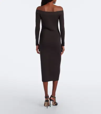 Tom Ford Off-shoulder wool and silk midi dress | Thumbnail 4