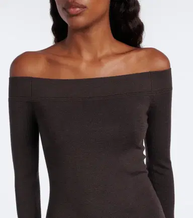 Tom Ford Off-shoulder wool and silk midi dress | Thumbnail 5