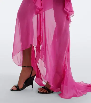 Roberto Cavalli Belted ruffled sheer silk gown | Thumbnail 4