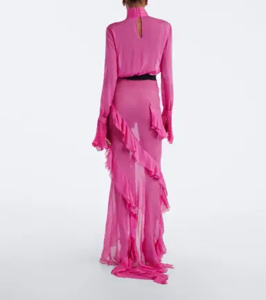 Roberto Cavalli Belted ruffled sheer silk gown | Thumbnail 5