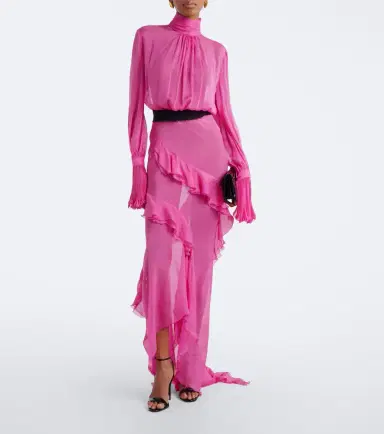 Roberto Cavalli Belted ruffled sheer silk gown | Thumbnail 6