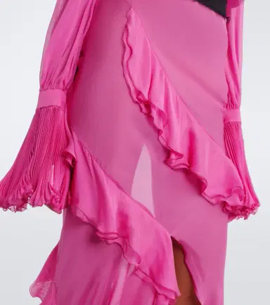 Roberto Cavalli Belted ruffled sheer silk gown | Thumbnail 7