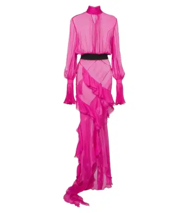 Roberto Cavalli Belted ruffled sheer silk gown | Thumbnail 1