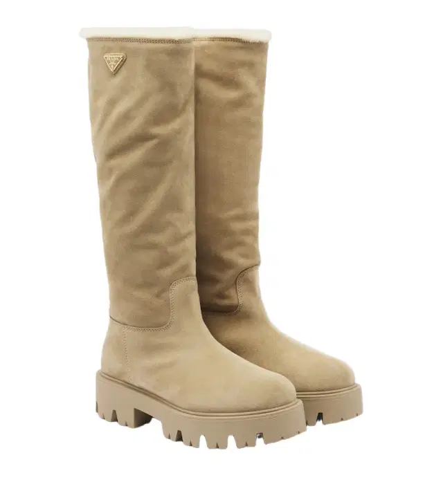 Prada Shearling-lined suede knee-high boots