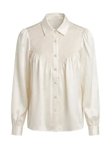 Loretta Caponi Milvia Smocked Silk Blouse | Thumbnail 1