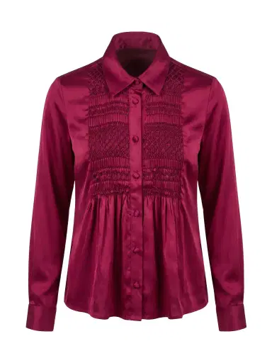 Loretta Caponi Tyra Smocked Satin Shirt | Thumbnail 1