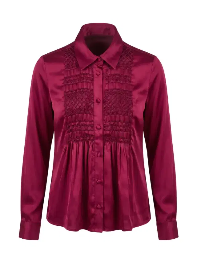 Tyra Smocked Satin Shirt