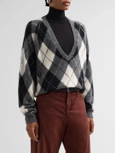 Nili Lotan Women's Feron Argyle Cashmere-Silk Sweater | Thumbnail 4