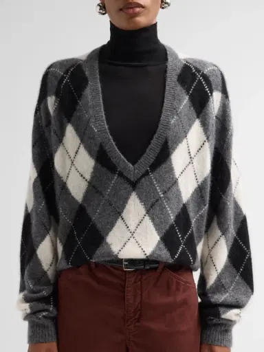 Nili Lotan Women's Feron Argyle Cashmere-Silk Sweater | Thumbnail 5