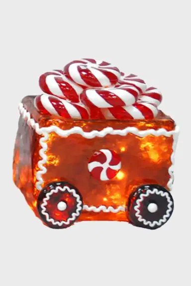 Barcana Illuminated Gingerbread Peppermint Candy Freight Car Indoor/Outdoor Christmas Decoration | Thumbnail 2