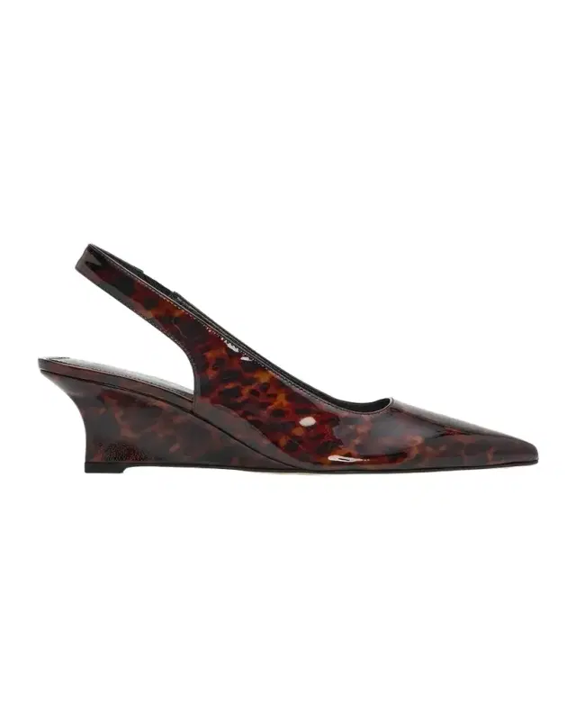 Stuart Weitzman 50mm Vinnie Tortoiseshell Patent Leather Slingback Wedge Pumps