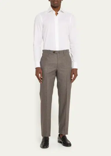 Cesare Attolini Men's Flat-Front Flannel Trousers | Thumbnail 2