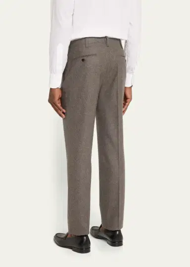 Cesare Attolini Men's Flat-Front Flannel Trousers | Thumbnail 3