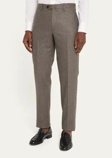 Cesare Attolini Men's Flat-Front Flannel Trousers | Thumbnail 4