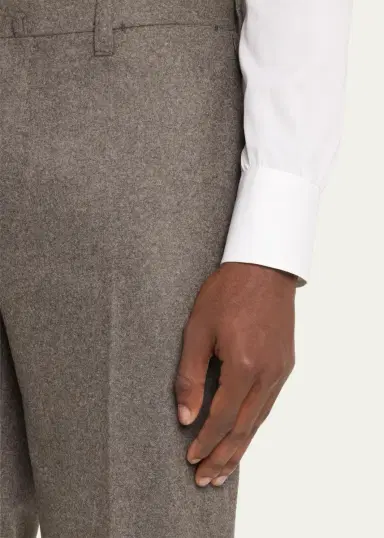 Cesare Attolini Men's Flat-Front Flannel Trousers | Thumbnail 5