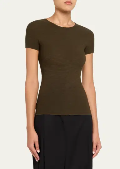 Giorgio Armani Ottoman Knit Fitted Short-Sleeve T-Shirt | Thumbnail 4